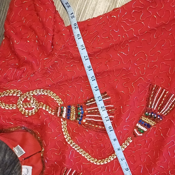 Lawrence Kazar Holiday Silk embellished tassel top blouse L - Picture 5 of 13